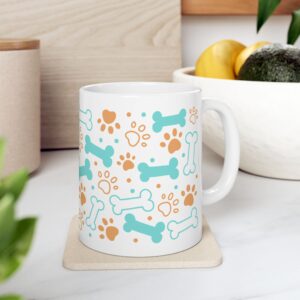 Cute Dog Bone and Paw Print Ceramic Mug - Pet Lover Gift